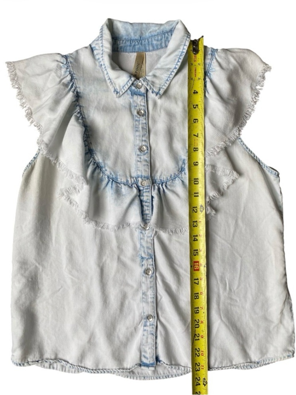 Liverpool Light Blue Denim Ruffle Button-Up Top Size M - Picture 4 of 9